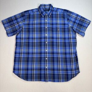 Polo‎ Ralph Lauren Oxford Shirt Men's 2XB Blue Cotton Plaid Pocket Flesh Pony